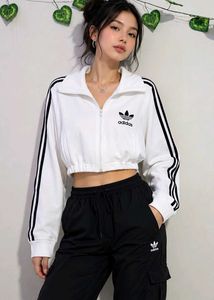 Adidas White Cropped Track Jacket