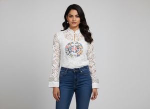 White Lace Mandarin Collar Blouse