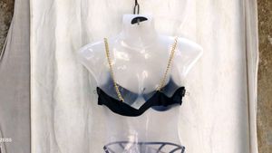 I. Chic Black Bikini Top with Gold Chain Straps