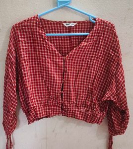 Red Gingham Cropped Blouse