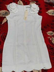 Girls White  Polyester Tunic Without Belt