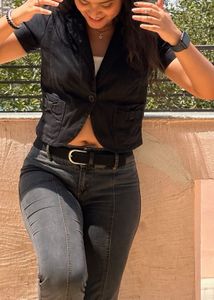 Stylish Black Denim Crop Blazer