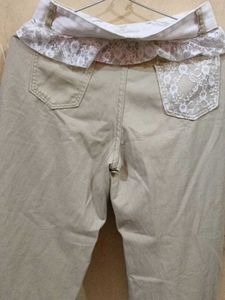 Stylish Lace Trimmed Khaki Pants
