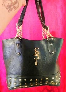 Lovely Black Bag With Golden Chain And Studs