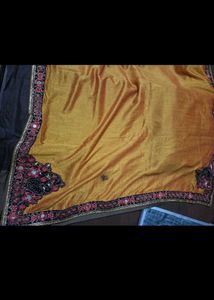 Embroidered Yallow and charcoal Saree
