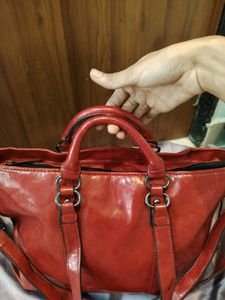 Red leather Tote Bag