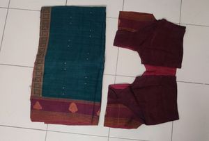 Teal &amp; Maroon Saree with Blouse