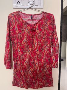 Red Paisley Print Top