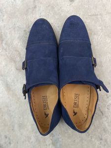 Blue Suede Monk Strap Shoes