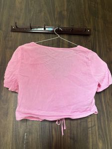 Pink Tie-Front Crop Top