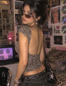 Y2k Vintage Sexy Leopard Print Backless Top