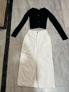White Denim Midi Skirt