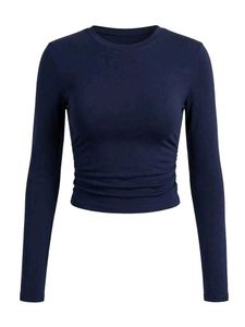 Navy Blue Ribbed Long Sleeve Top