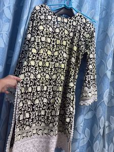 Black Kashmiri embroidered kurta