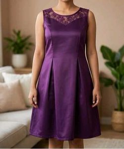 Elegant Purple Satin Lace Trimmed Dress