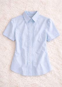 Light Blue Pleated Short Sleeve Shirt