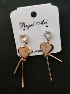 Heart Dangle Earrings with Clear Stone Accents