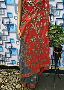Beautiful Orange Embroidered Saree only