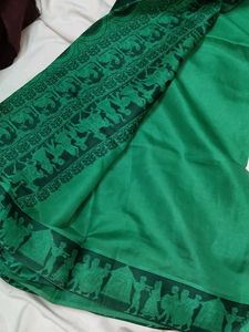 Green Plain Saree With VERY BEAUTIFUL PALLU