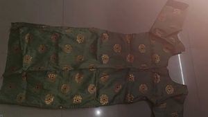 Green Brocade Kurta with Gold Print