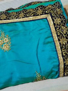 Elegant sea green Embroidered Saree