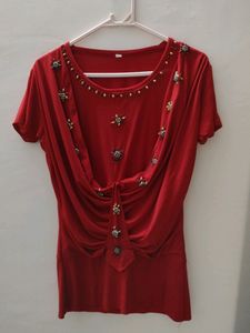Red Embellished Top