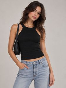 Chic Black Ribbed Halter Neck Tank Top