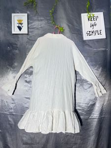 ZARA Chic White Button-Down Ruffle Dress
