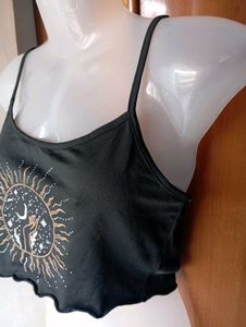 Celestial Print Spaghetti Strap Crop Top