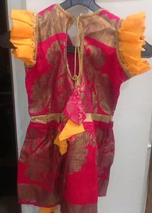 Red N Yellow Combination Dress For Girls