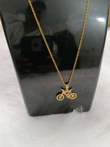 Gold Bike Necklace &amp; Earrings Set