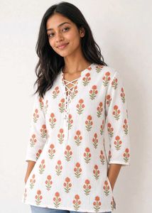 White Kurta with Floral Print