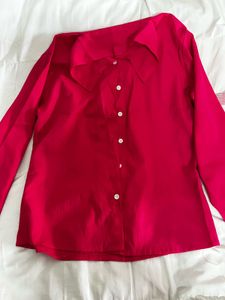 Vibrant Red Button-Up Blouse