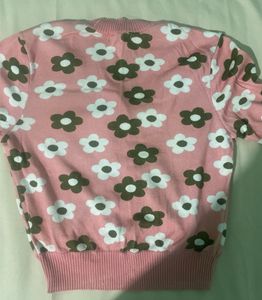 Pink Floral Button-Up Cardigan