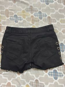 Stylish Black Denim Shorts with Eyelet Detail