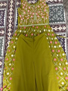 Embroidered Olive Green Ethnic Gown