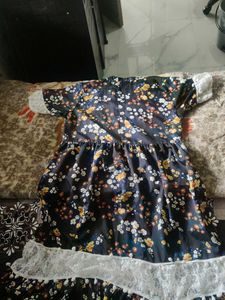 Floral Print Dress with Lace Trim