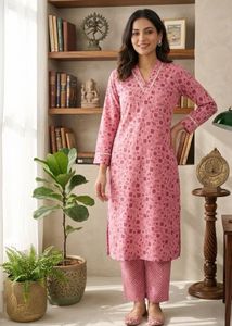 Pink Floral Kurta set