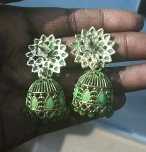 2 Beautiful Green Jhumka Earrings
