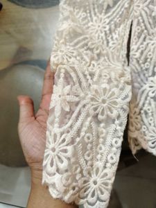 Elegant White Embroidery sheer Top