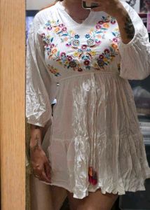 Embroidered White Dress