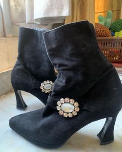 Vintage Suede Jewelled Boots