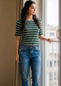 Striped Tie-Front Top