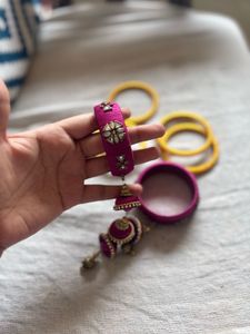 Traditional Indian Kundan Silk Thread Bangle Set