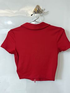 h&amp;m 2way zip red crop top