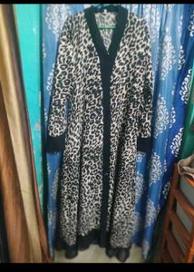 Chic Leopard Print Button-Up umbrella/ abaya dress
