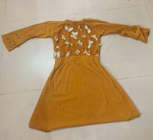 Butterfly Detail Mustard Dress