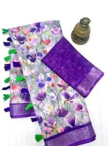 Floral Print Saree with Tassels
