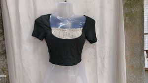 26238. Chic Black Puff Sleeve Square Neck Top