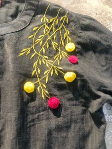Elegant Dark Grey Kurta with Embroidery
